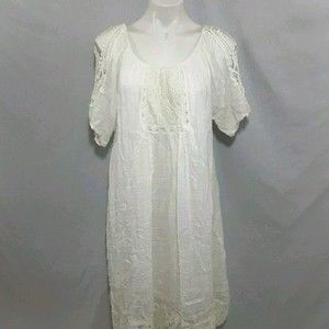 NWT Seduzione Italy White Boho Cold Shoulder Midi Dress M Crochet & Lace Details